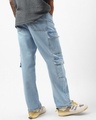 Shop Men's Light Blue Baggy Fit Washed Cargo Mid-Rise Jeans-Full
