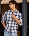 Shop Men's Indigo Blue & Beige Checked Shirt-Front