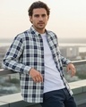 Shop Men's Indigo Blue & Green Checked Shirt-Front