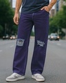 Shop Men's Indigo Blue Baggy Distressed Jeans-Front