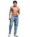 Shop Men's Indigo Blue Washed Distressed Straight Fit Cargo Jeans