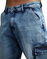 Shop Men's Indigo Blue Washed Distressed Straight Fit Cargo Jeans