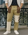 Shop Men's Irish Cream Color Block Straight Fit Cargo Pants-Front