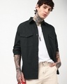 Shop Men's Jet Black Oversized Cargo Shirt-Front