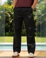 Shop Men's Jet Black Graphic Printed Straight Fit Cargo Pants-Front