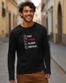 Shop Men's Jet Black Eat Sleep Train Repeat Typography T-shirt-Front