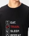 Shop Men's Jet Black Eat Sleep Train Repeat Typography T-shirt