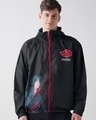 Shop Men's Jet Black Itachi Graphic Printed Oversized Windcheater Jacket-Front