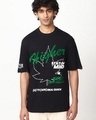 Shop Men's Jet Black Higher Graphic Printed Oversized T-shirt-Front