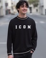 Shop Men's Jet Black ICON Typography Oversized Sweater-Front