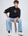 Shop Men's Jet Black Justice Bat Graphic Printed Oversized Hoodie T-shirt