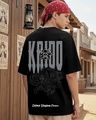 Shop Men's Jet Black Kaido Beast Graphic Printed Oversized T-shirt-Front