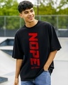 Shop Men's Jet Black Nope Bruh Typography Oversized T-shirt-Front