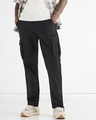 Shop Men's Jet Black Nylon Cargo Parachute Pants-Front