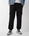 Shop Men's Jet Black Oversized Cargo Jogger Pants-Front