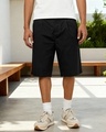 Shop Men's Jet Black Oversized Cotton Linen Shorts-Front