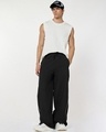 Shop Men's Jet Black Oversized Parachute Pants-Full