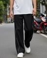 Shop Men's Jet Black Oversized Parachute Pants-Front