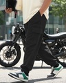 Shop Men's Jet Black Oversized Plus Size Cargo Jogger Pants-Front