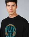 Shop Men's Jet Black Play It Loud Graphic Printed Oversized T-shirt