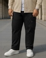 Shop Men's Jet Black Plus Size Nylon Cargo Parachute Pants-Front