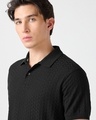 Shop Men's Jet Black Textured Korean Polo T-shirt