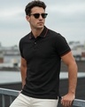 Shop Men's Jet Black Polo T-shirt-Front