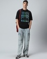 Shop Men's Jet Black Rewind The Rythm Graphic Printed Oversized T-shirt