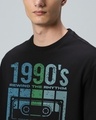 Shop Men's Jet Black Rewind The Rythm Graphic Printed Oversized T-shirt