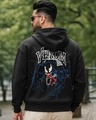 Shop Men's Jet Black Sinister Symbiote Graphic Printed Oversized Hoodies-Front
