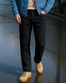 Shop Men's Jet Black Slim Straight Fit Stretchable Washed Mid-Rise Jeans-Front