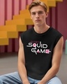 Shop Men's Jet Black Squid Game Graphic Printed Oversized Vest-Front