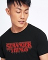 Shop Men's Jet Black Stranger Things Typography T-shirt