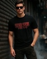 Shop Men's Jet Black Stranger Things Typography T-shirt-Front