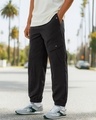 Shop Men's Jet Black Super Loose Fit Nylon Cargo Jogger Pants-Front