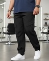 Shop Men's Jet Black Super Loose Fit Plus Size Cargo Jogger Pants-Front