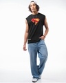 Shop Men's Jet Black Superman Logo Graphic Printed Oversized Vest-Full
