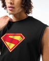 Shop Men's Jet Black Superman Logo Graphic Printed Oversized Vest
