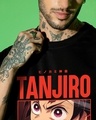 Shop Men's Jet Black Tanjiro Fire Breathing Graphic Printed Oversized T-shirt