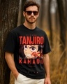 Shop Men's Jet Black Tanjiro Fire Breathing Graphic Printed Oversized T-shirt-Front