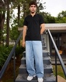 Shop Men's Jet Black Textured Polo T-shirt