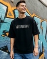 Shop Men's Jet Black Wednesday Typography Oversized T-shirt-Front