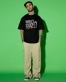Shop Men's Jet Black Who Is Crazy Typography Oversized T-shirt