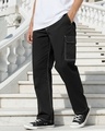Shop Men's Jet Black Wide Leg Cargo Pants-Front