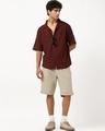 Shop Men's Khaki Brown Oversized Cotton Linen Shorts-Full