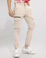 Shop Men's Khaki Slim Fit Cargo Trousers-Front