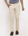 Shop Men's Khaki Slim Fit Trousers-Front