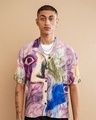 Shop Men's Lavender Face Art Printed Oversized Shirt-Front