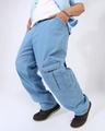 Shop Men's Light Blue Oversized Plus Size Cargo Jeans-Front