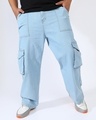 Shop Men's Light Blue Oversized Plus Size Cargo Jeans-Front